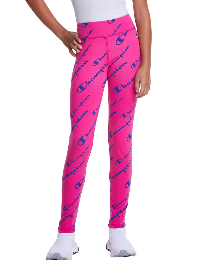 Champion Girls Leggings NZ - Allover Logo Pink ( 8932-OGKMW )